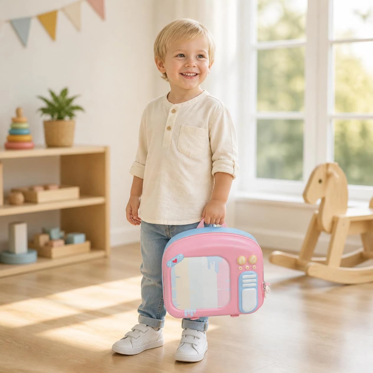 Highlark Kids Retro Television Hardshell Backpack & Travel Bag – Pastel Pink 5