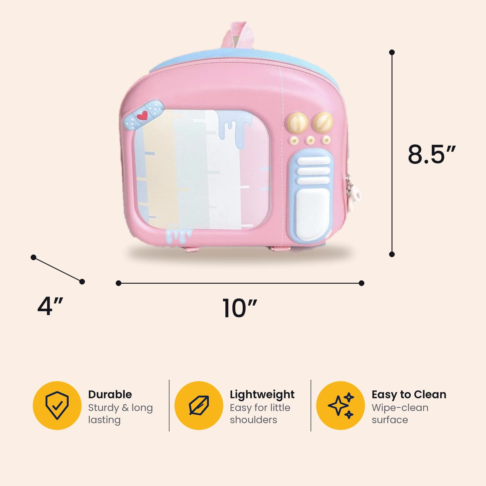 Highlark Kids Retro Television Hardshell Backpack & Travel Bag – Pastel Pink 4