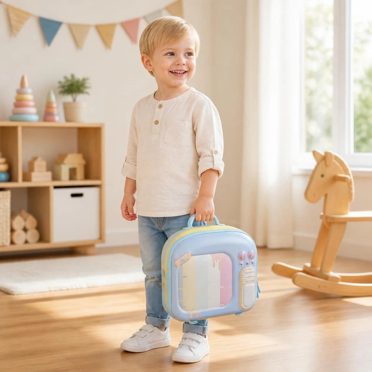 Highlark Kids Retro Television Hardshell Backpack & Travel Bag – Pastel Baby Blue 5