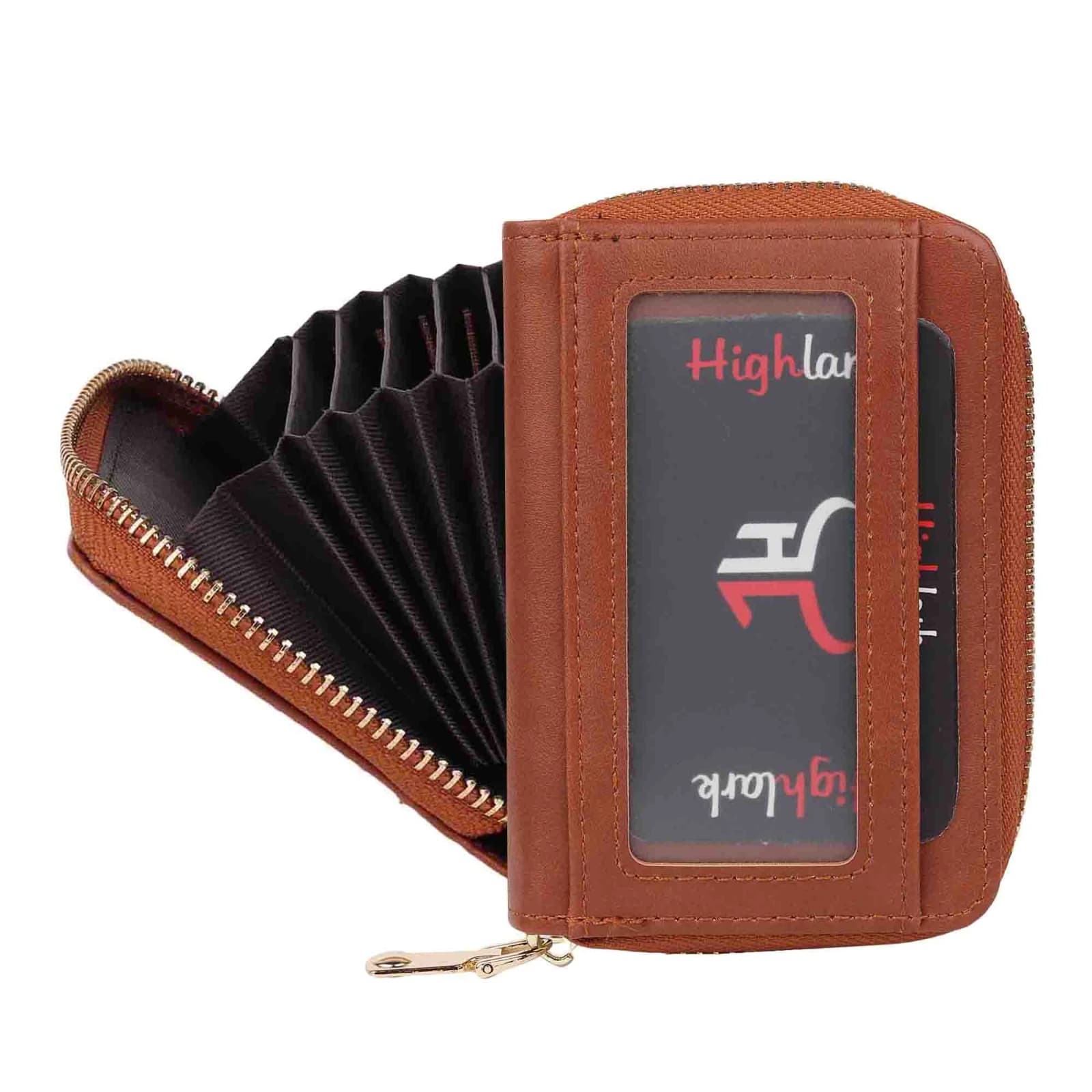 Highlark Accordion Zip-Around Leather Card Holder Wallet – Classic Tan Brown 2