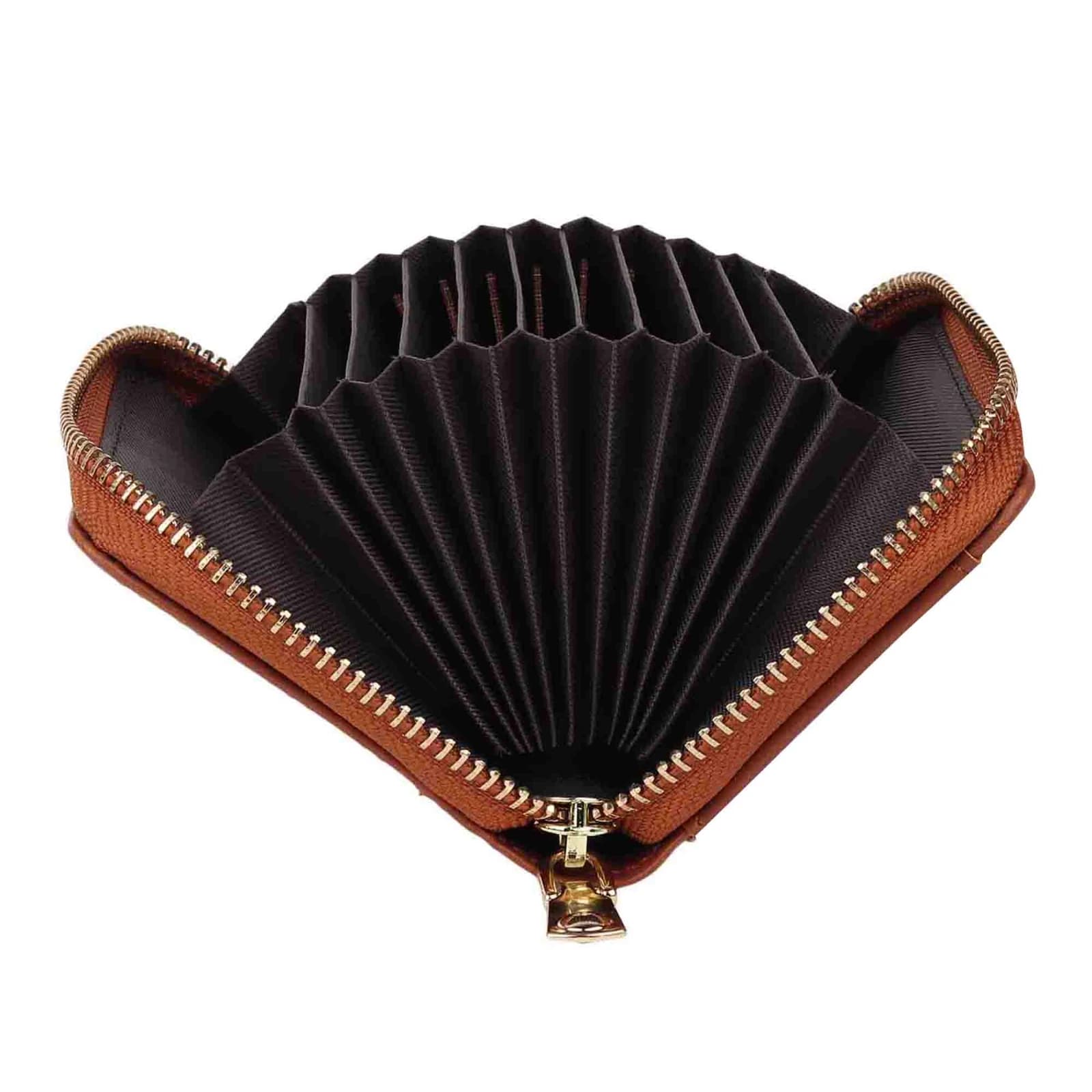 Highlark Accordion Zip-Around Leather Card Holder Wallet – Classic Tan Brown 6
