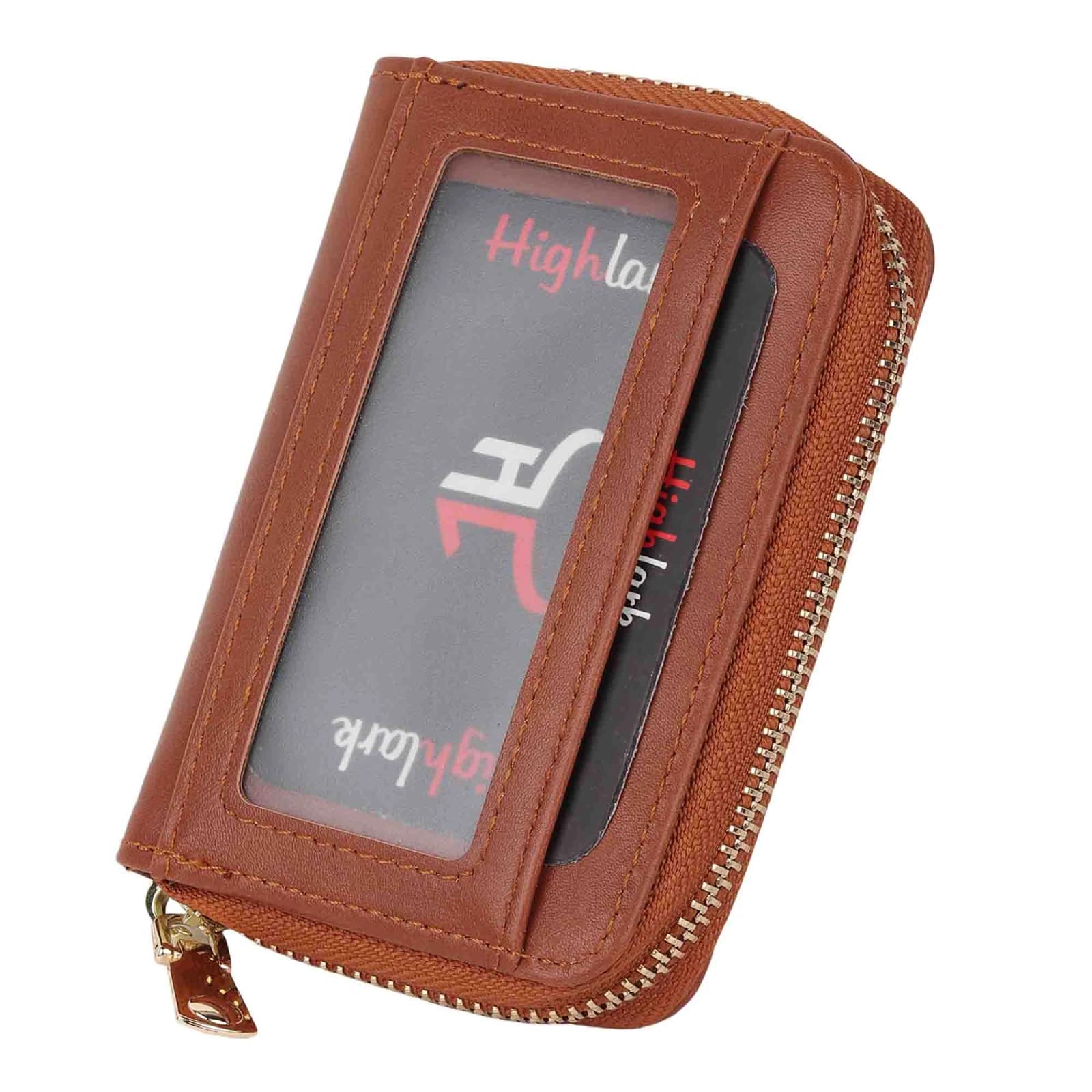 Highlark Accordion Zip-Around Leather Card Holder Wallet – Classic Tan Brown 4
