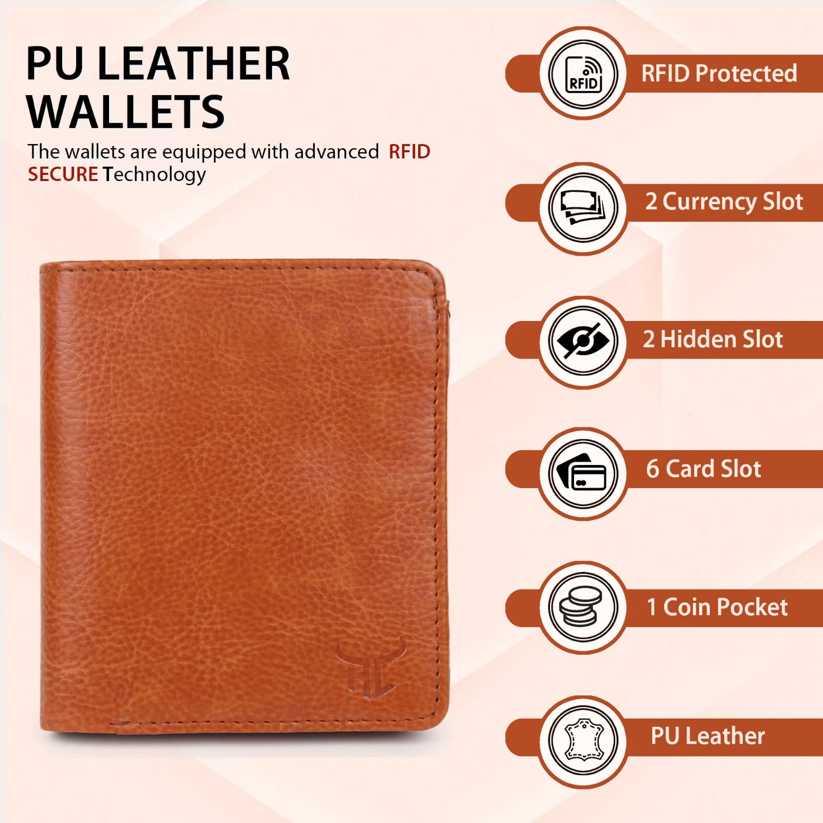 Highlark Slim Leather Trifold Wallet with Clear ID Window – Tan Brown 2