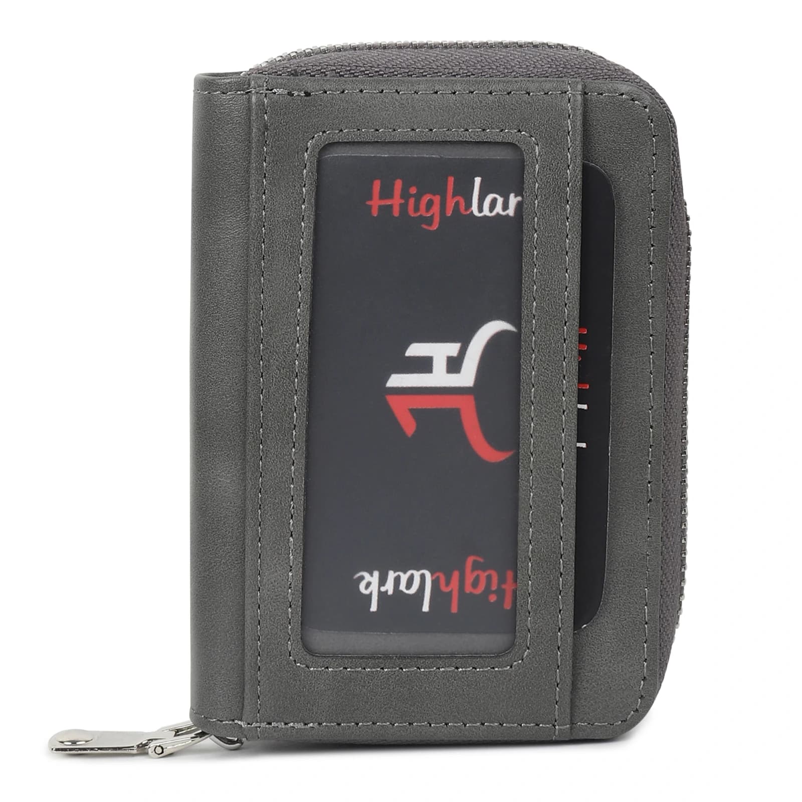 Highlark Zip-Around Leather Card Holder Wallet with Exterior ID Window – Slate Grey 1
