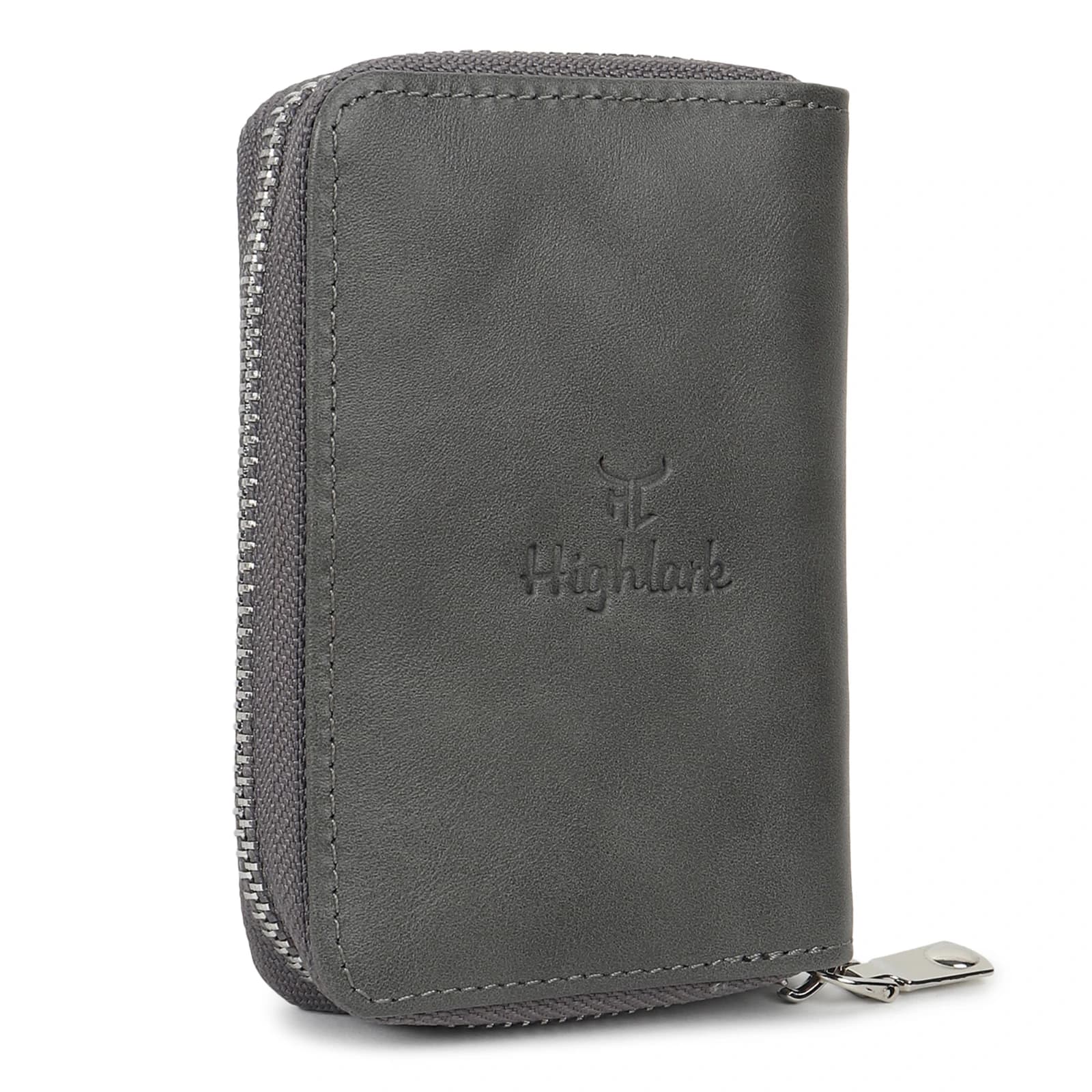 Highlark Zip-Around Leather Card Holder Wallet with Exterior ID Window – Slate Grey 2
