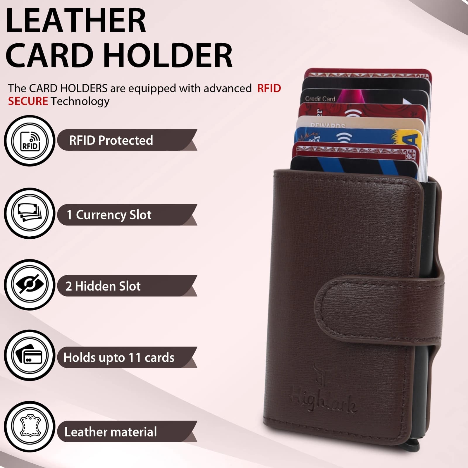 Highlark Automatic Pop-Up RFID Blocking Smart Wallet & Card Holder – Coffee Brown 3