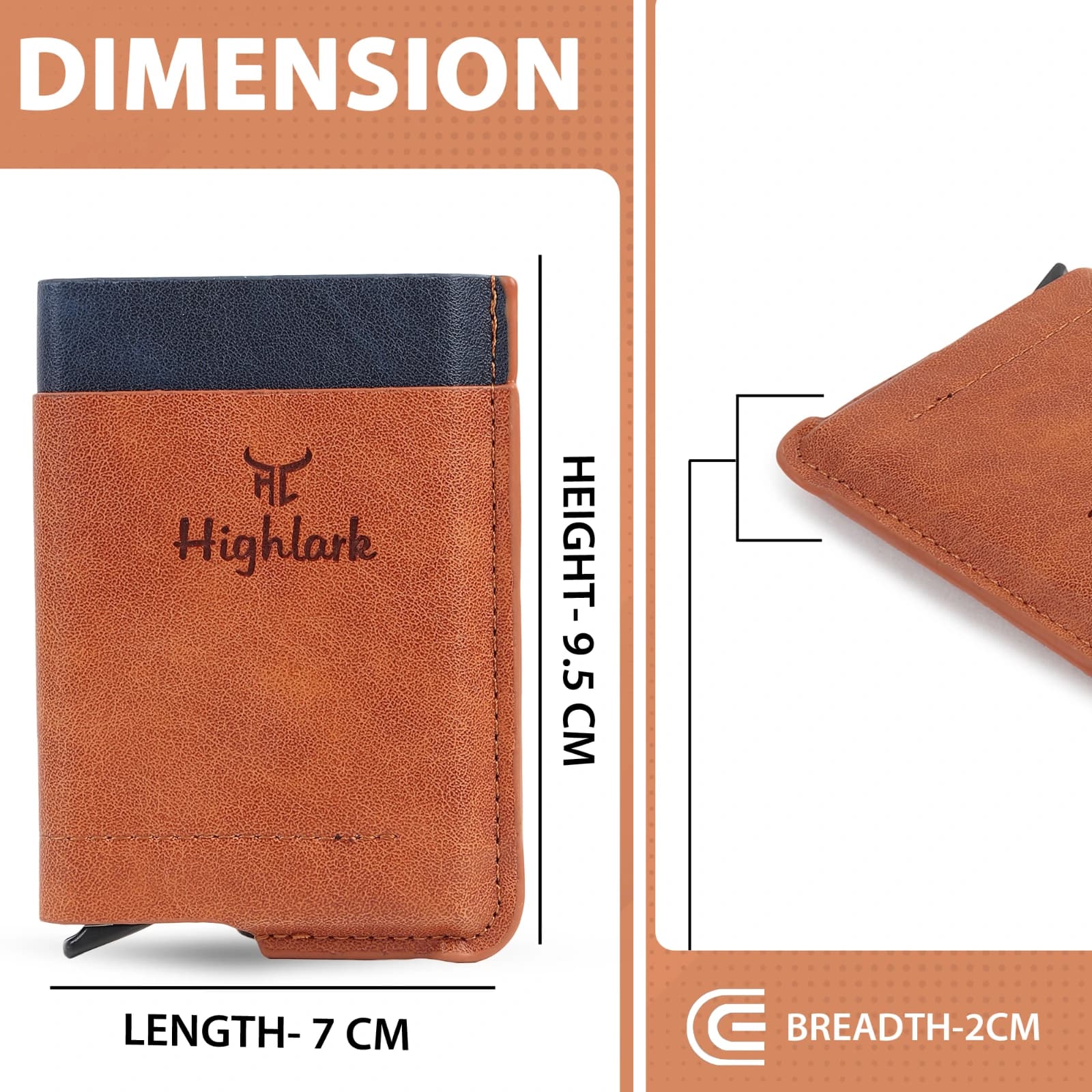 Highlark Automatic Pop-Up RFID Blocking Smart Wallet & Card Holder with Cash Pocket – Tan & Navy Blue 3