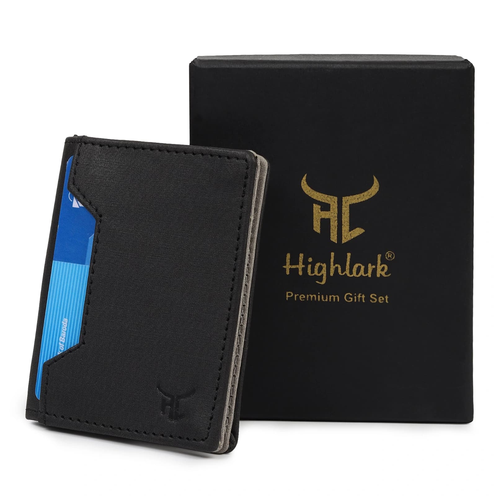 Website Title (H1 / Product Header): Highlark Ultra-Slim Bifold Leather Wallet with Quick-Access Card Slot & Coin Pocket – Stealth Black & Grey 5