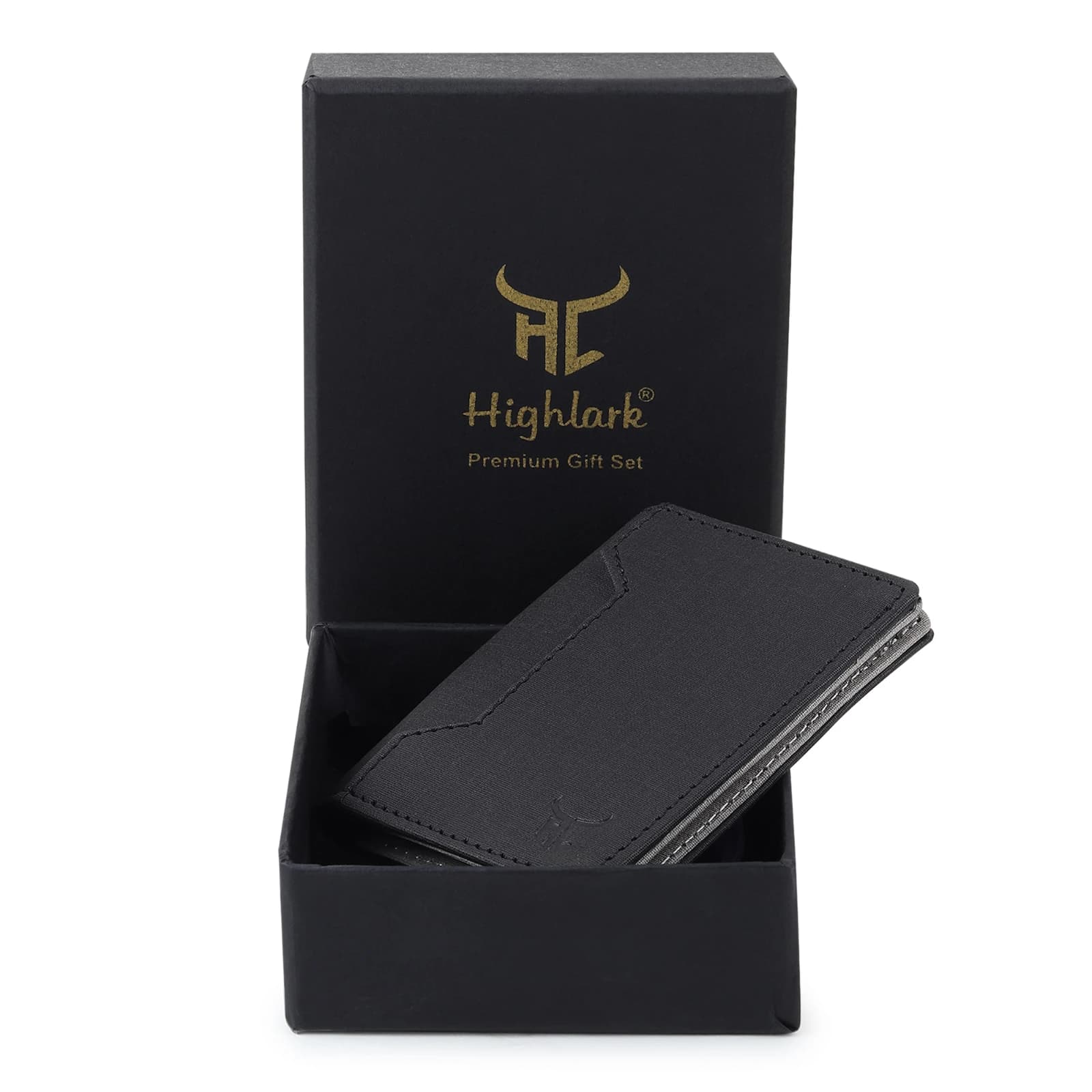 Website Title (H1 / Product Header): Highlark Ultra-Slim Bifold Leather Wallet with Quick-Access Card Slot & Coin Pocket – Stealth Black & Grey 6