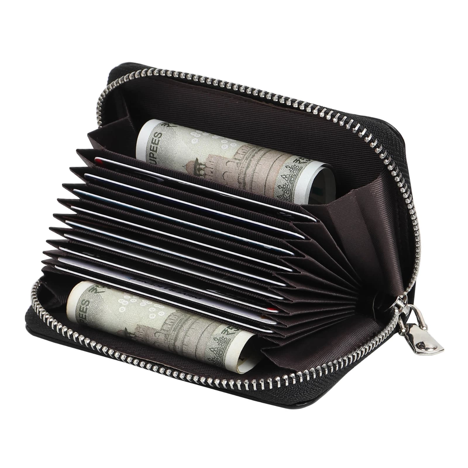Highlark Accordion Zip-Around Leather Card Holder Wallet – Classic Black 5