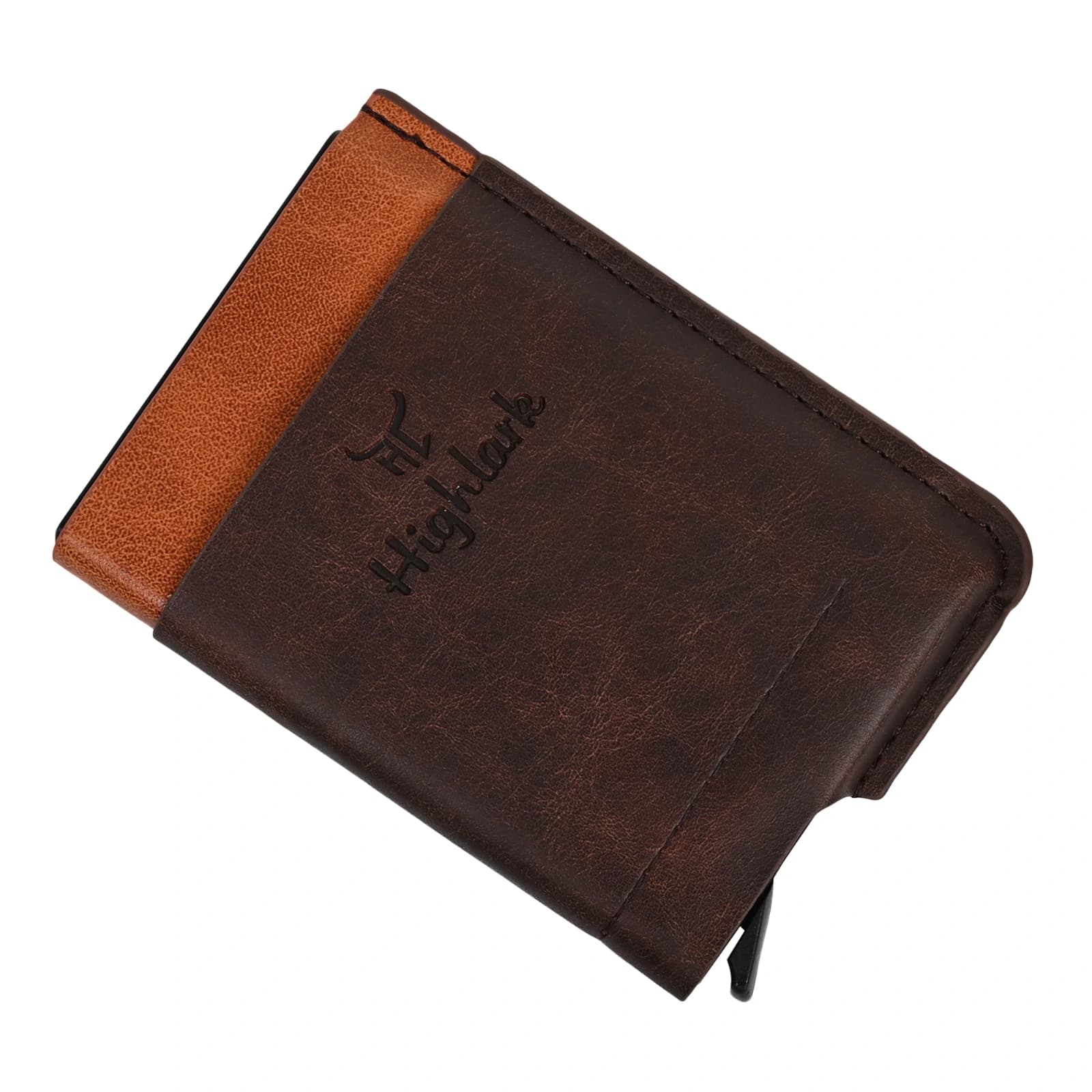 Highlark Automatic Pop-Up RFID Blocking Smart Wallet & Card Holder – Dual-Tone Dark Brown & Tan 1