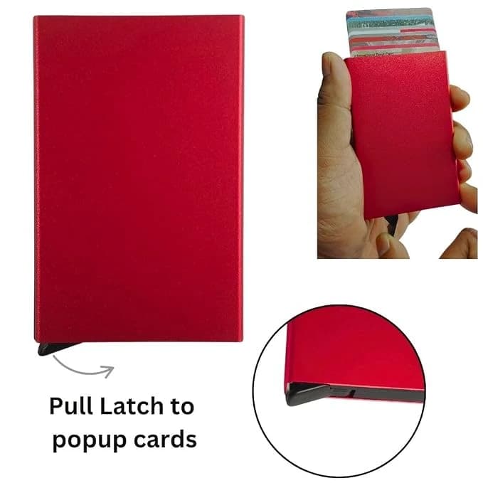 Highlark Metallic Pop-Up RFID Blocking Aluminum Card Holder Wallet – Crimson Metallic Red 5