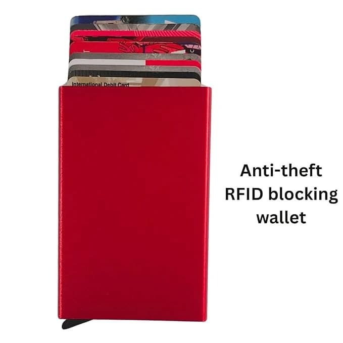 Highlark Metallic Pop-Up RFID Blocking Aluminum Card Holder Wallet – Crimson Metallic Red 3