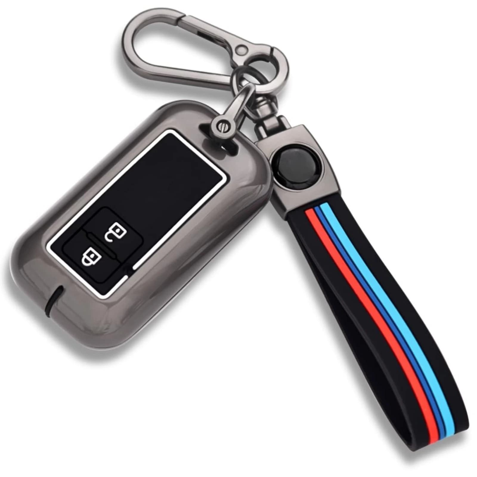 Highlark Luxury Zinc Alloy Smart Car Key Fob Cover Case with Sport Strap Keychain – Titanium Grey 1