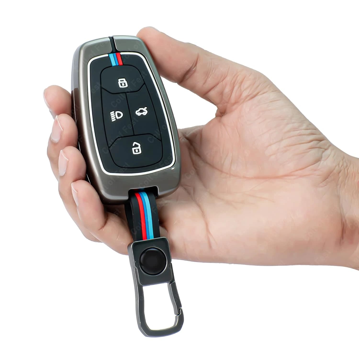 Highlark Luxury Zinc Alloy Smart Car Key Fob Cover Case for 4-Button Remote – Titanium Grey & Sport Stripe 1