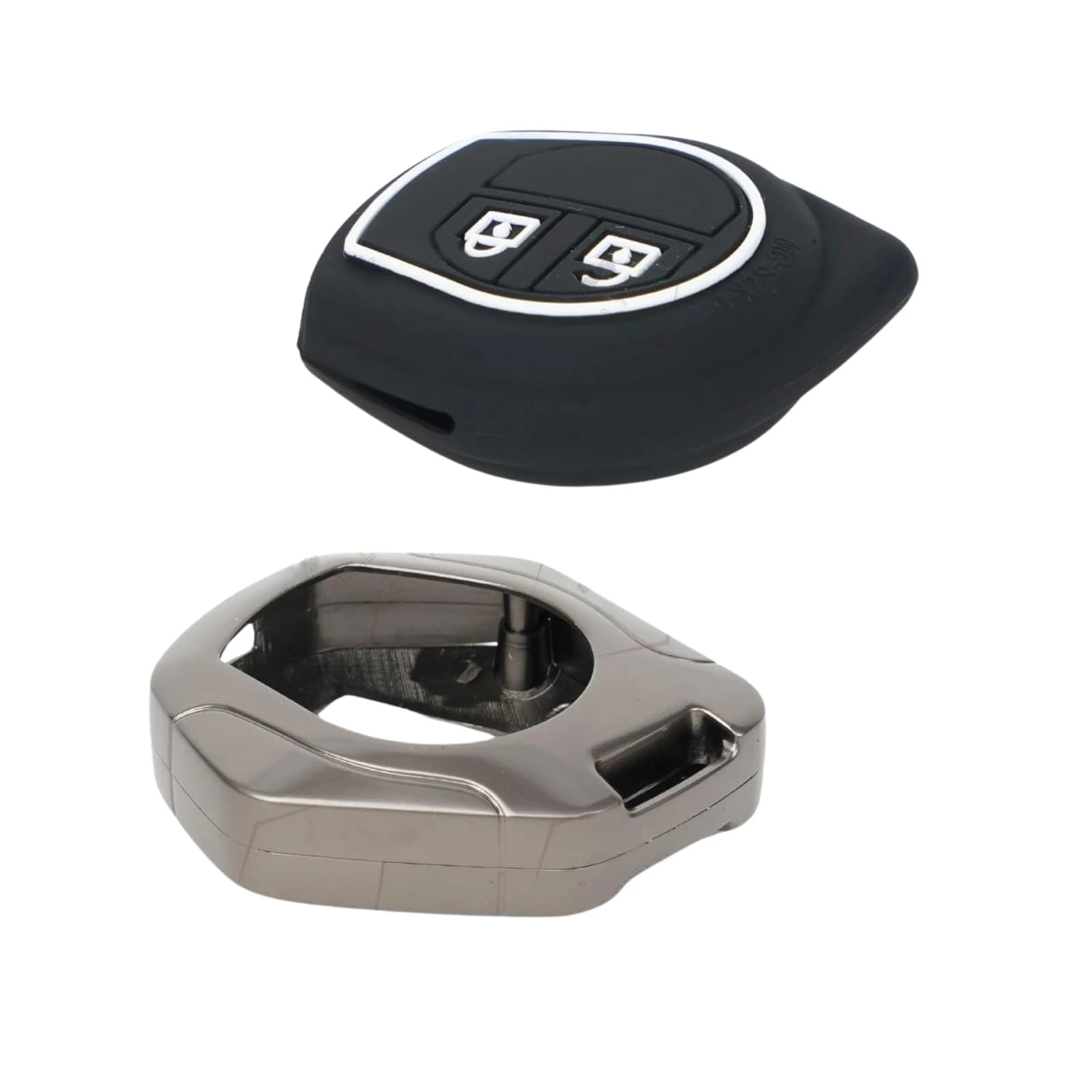 Highlark Luxury Zinc Alloy Car Key Fob Cover Case for 2-Button Remote with Carabiner Keychain – Titanium Grey & Sport Stripe 4