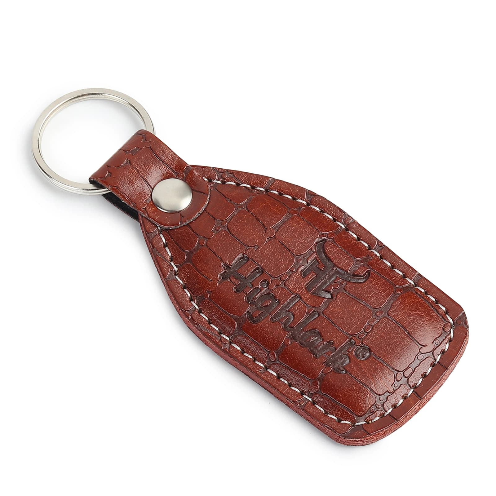 Highlark Croc-Embossed Leather Keychain & Key Ring – Cognac Chestnut Brown 1