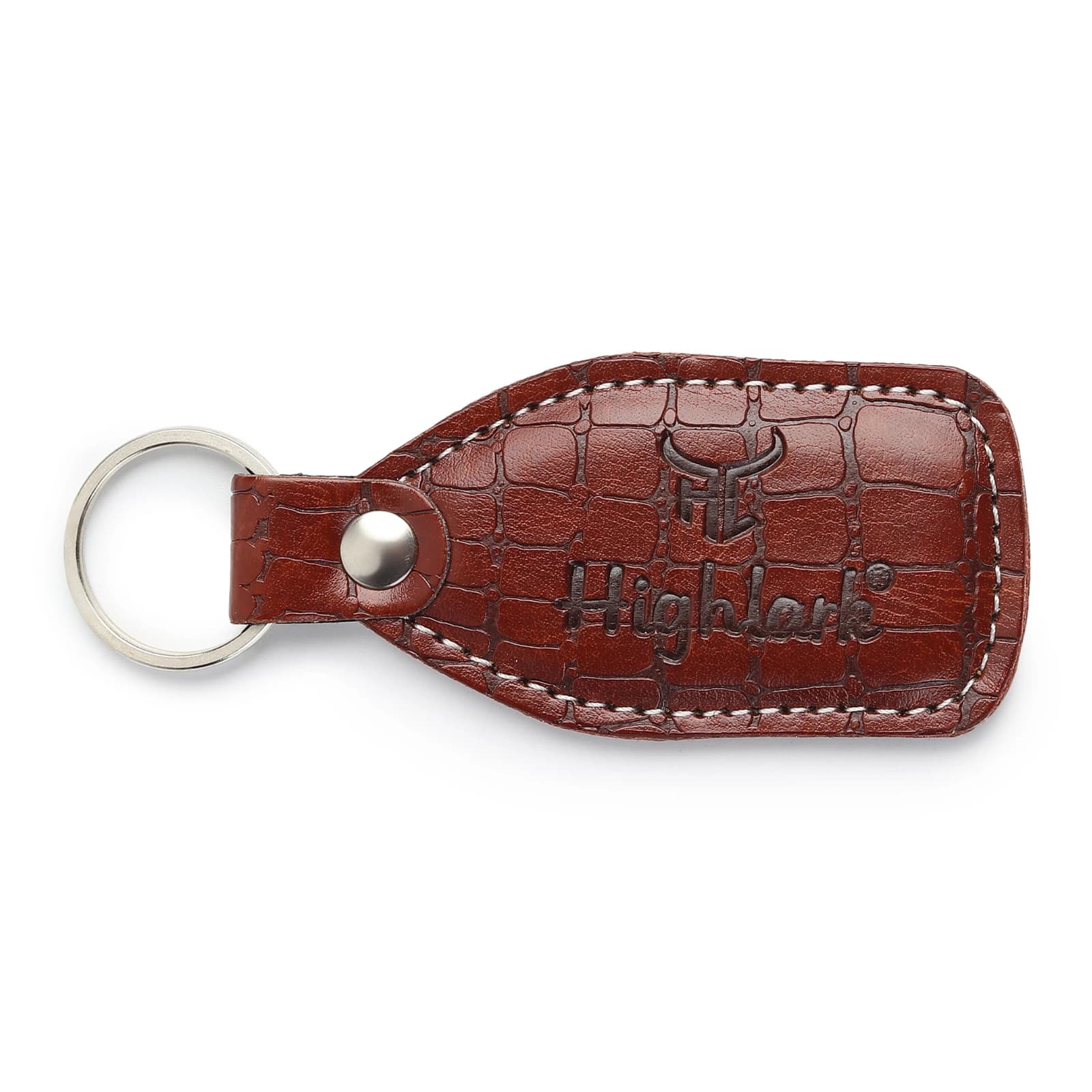 Highlark Croc-Embossed Leather Keychain & Key Ring – Cognac Chestnut Brown 2