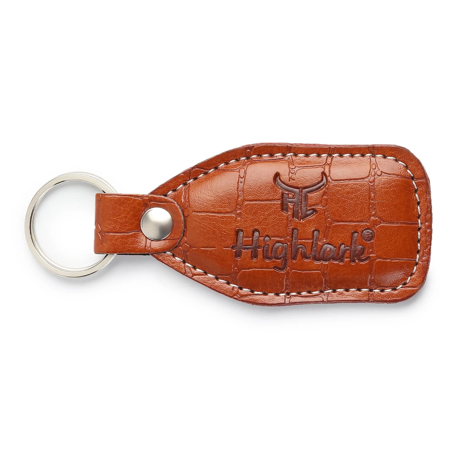 Highlark Croc-Embossed Leather Keychain & Key Ring – Caramel Tan 2