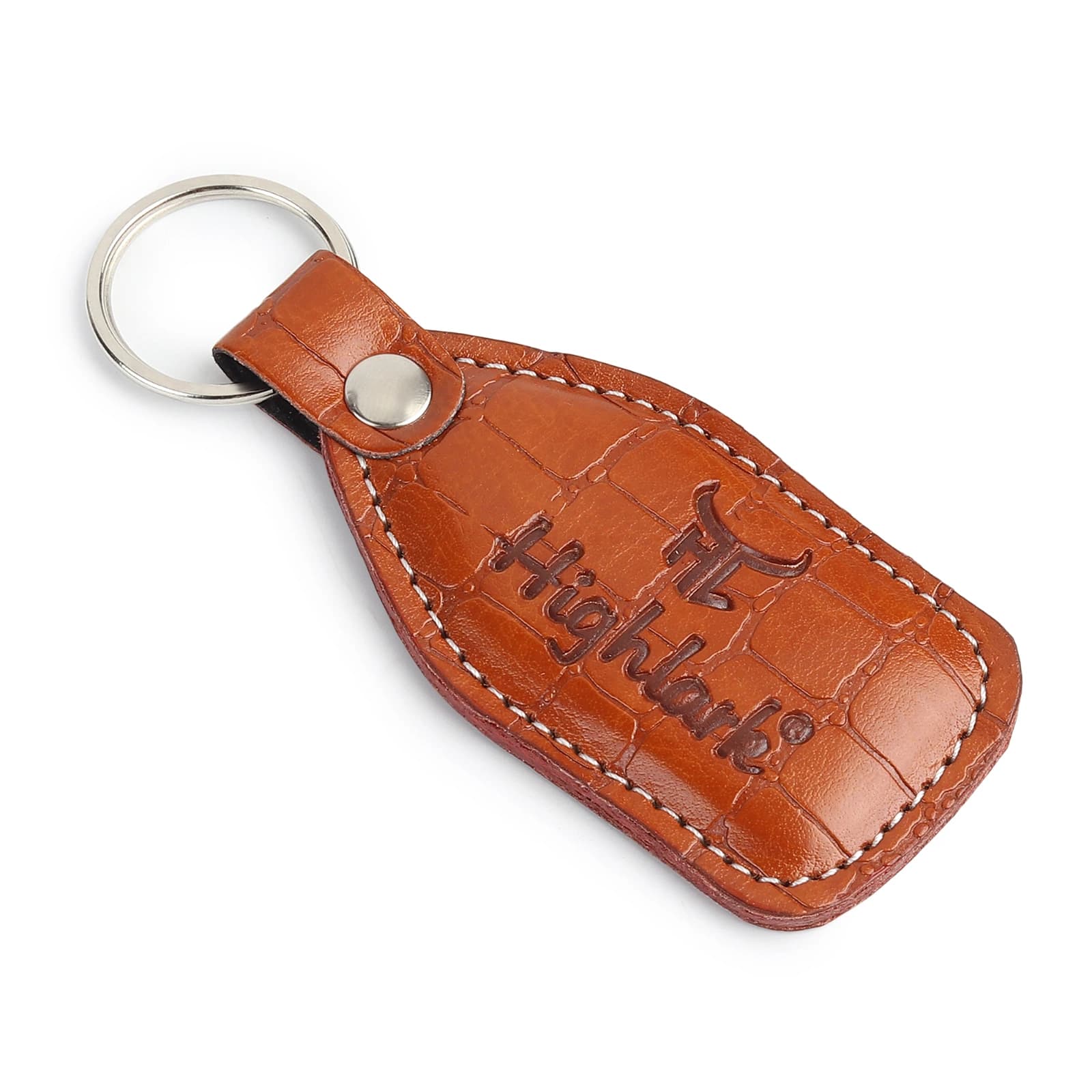 Highlark Croc-Embossed Leather Keychain & Key Ring – Caramel Tan 1