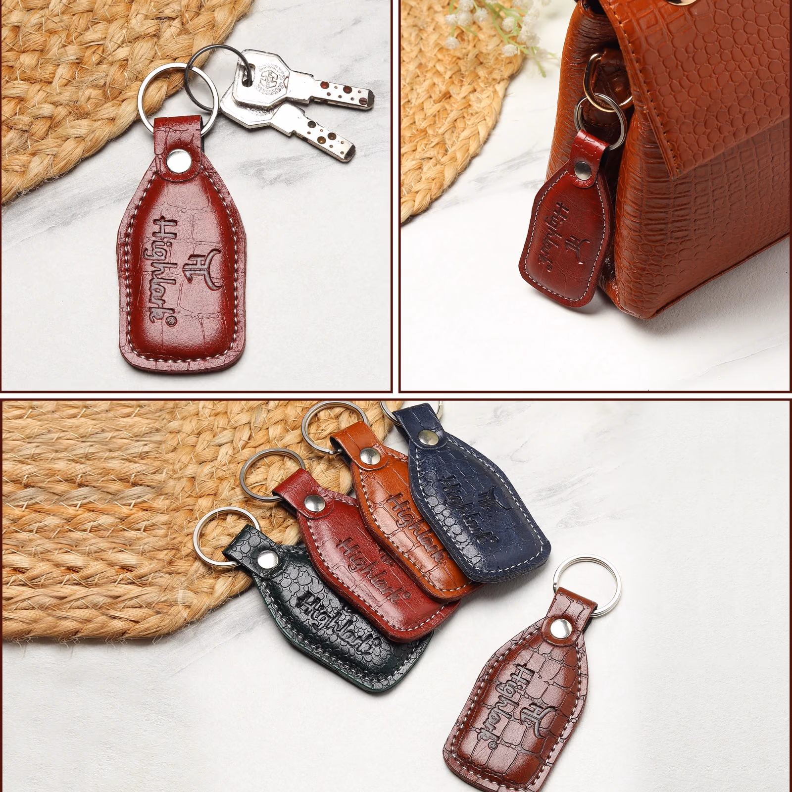 Highlark Croc-Embossed Leather Keychain & Key Ring – Caramel Tan 5