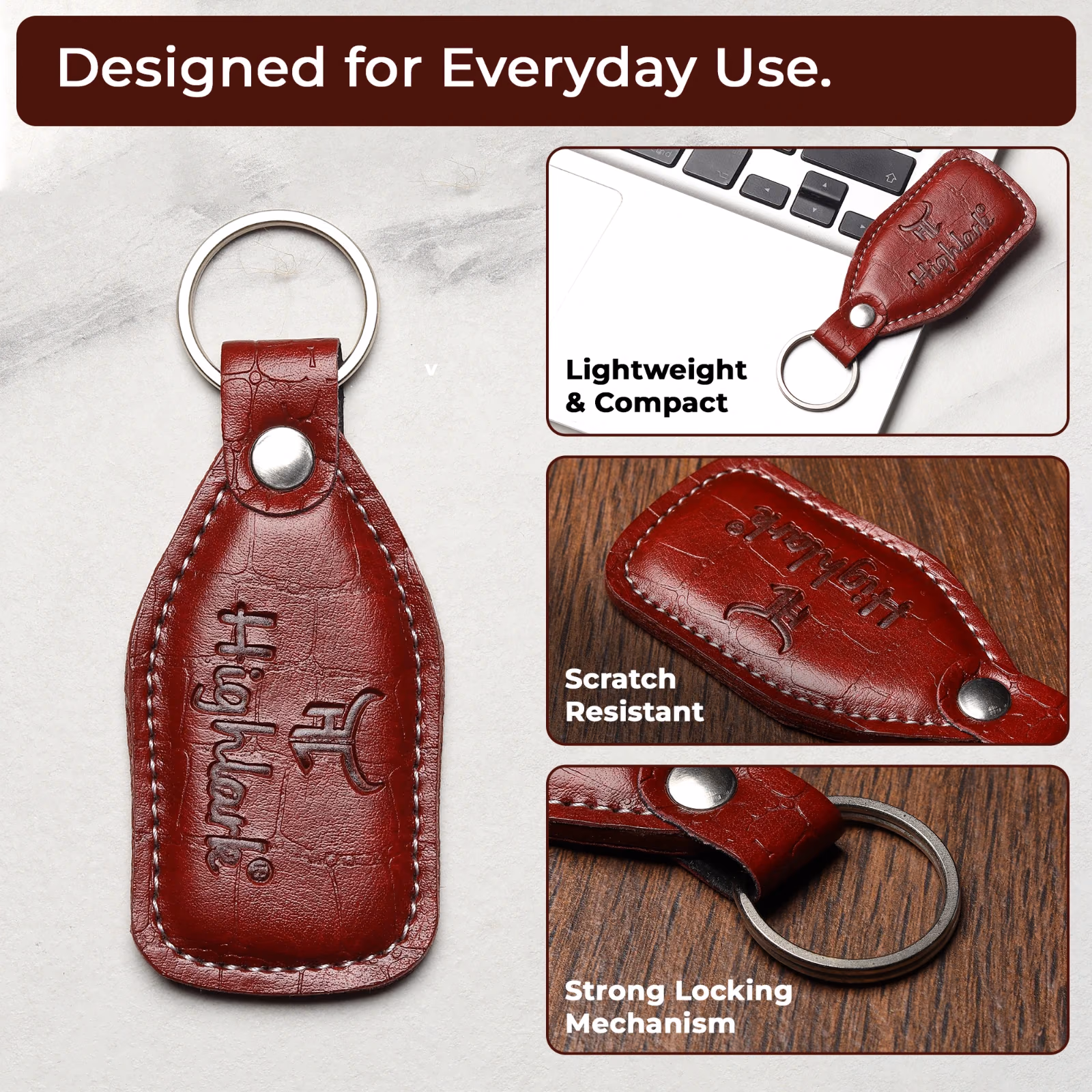 Highlark Croc-Embossed Leather Keychain & Key Ring – Crimson Wine Red 4
