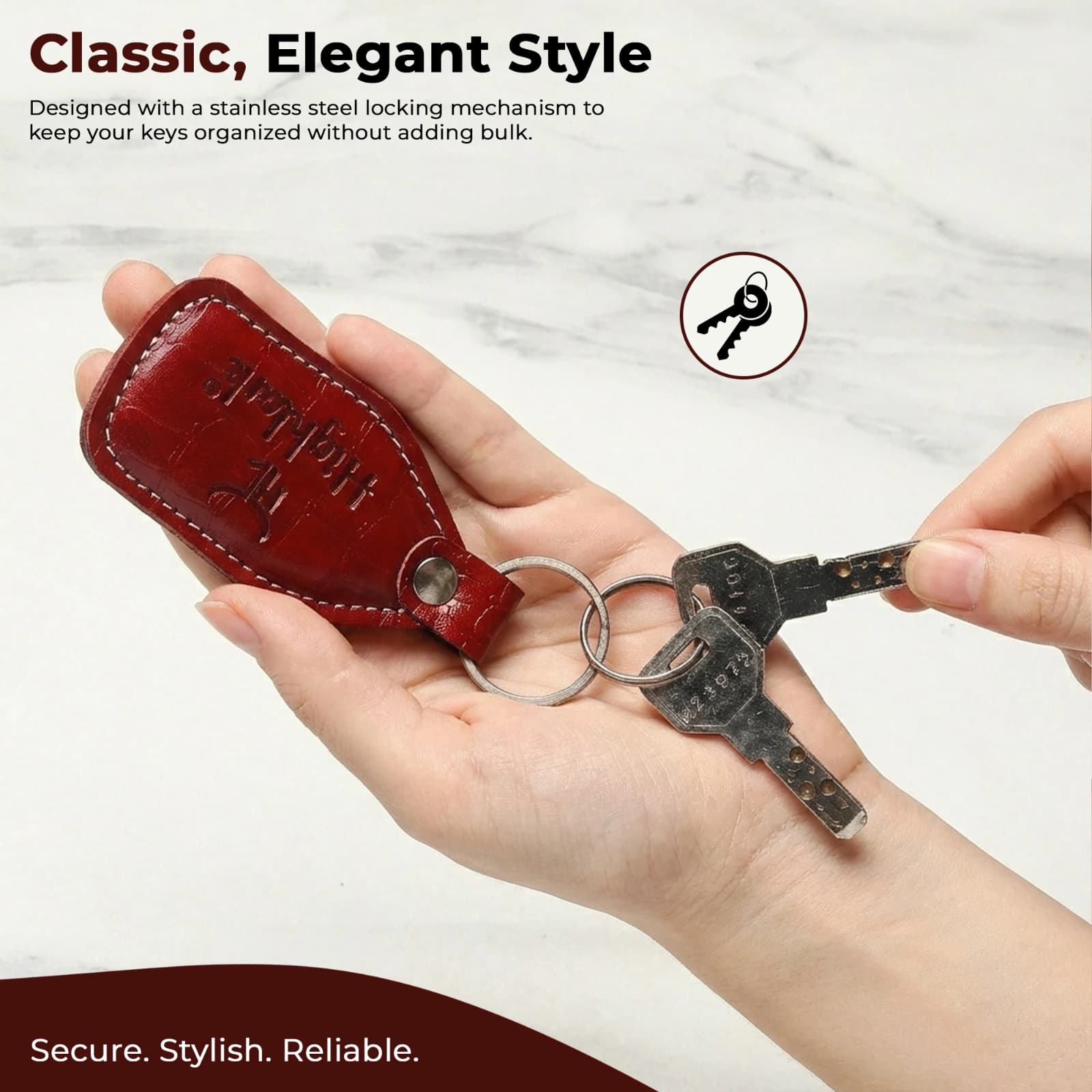 Website Title (H1 / Product Header): Highlark Pebble-Textured Leather Keychain & Key Ring – Forest Emerald Green 3