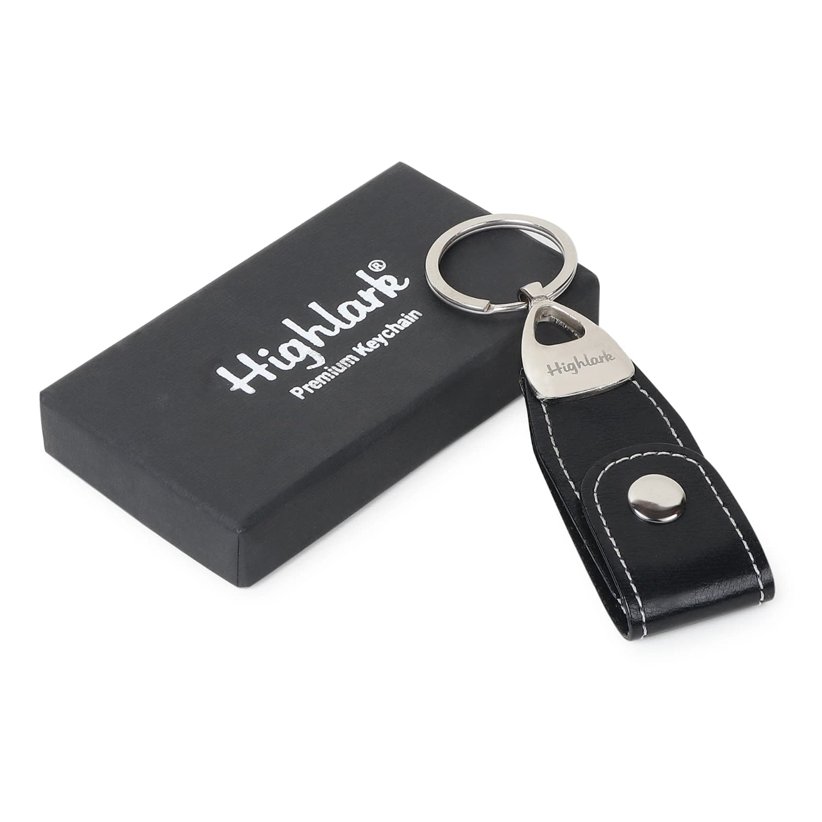 Highlark Premium Leather Key Fob & Heavy-Duty Key Ring with Gift Box – Jet Black 1