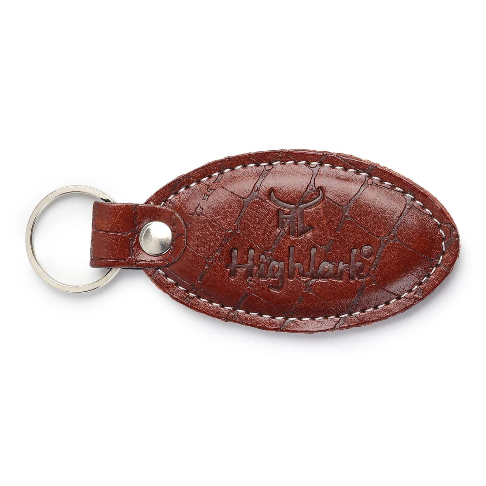 Highlark Oval Croc-Embossed Leather Keychain & Key Ring – Cognac Chestnut Brown 2