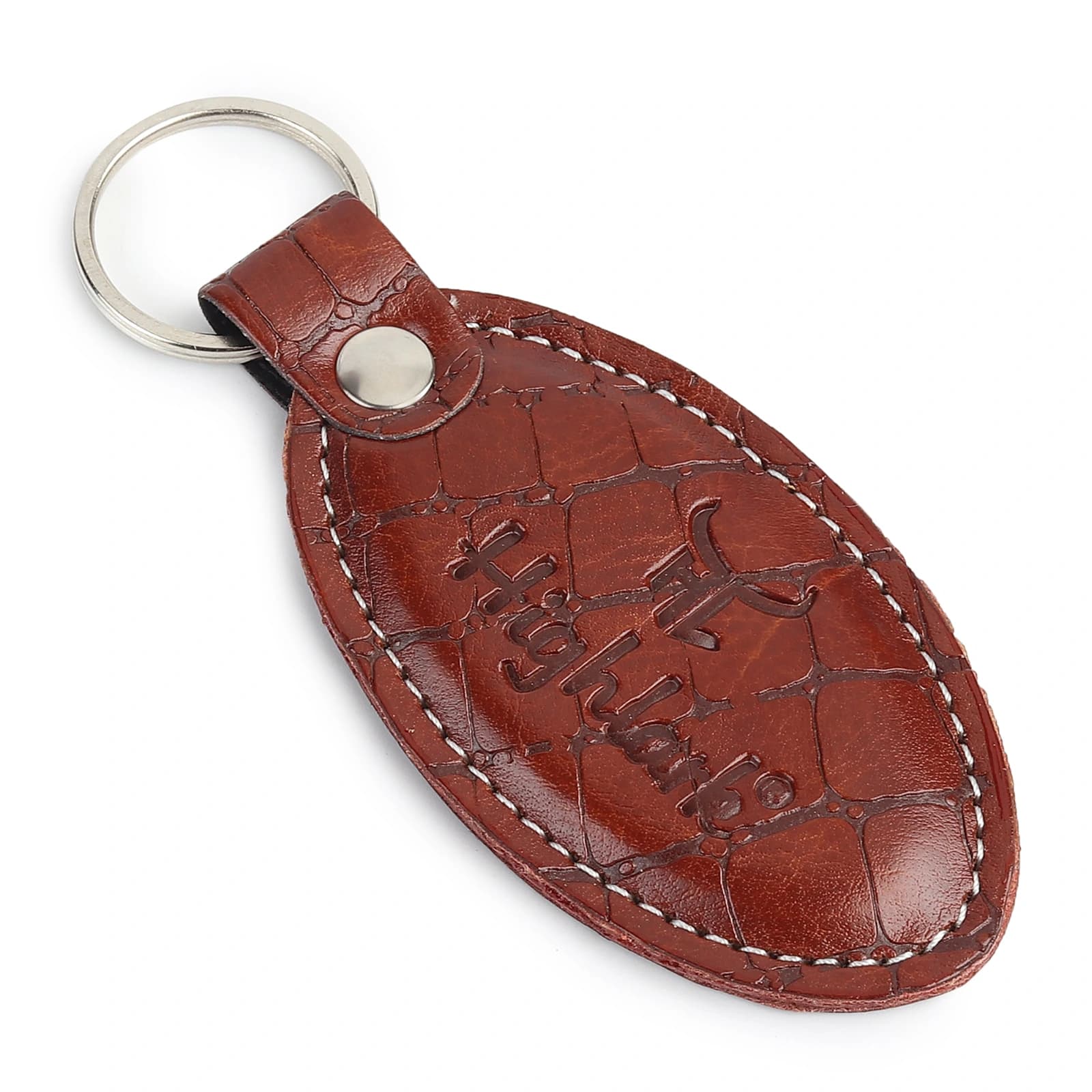 Highlark Oval Croc-Embossed Leather Keychain & Key Ring – Cognac Chestnut Brown 1