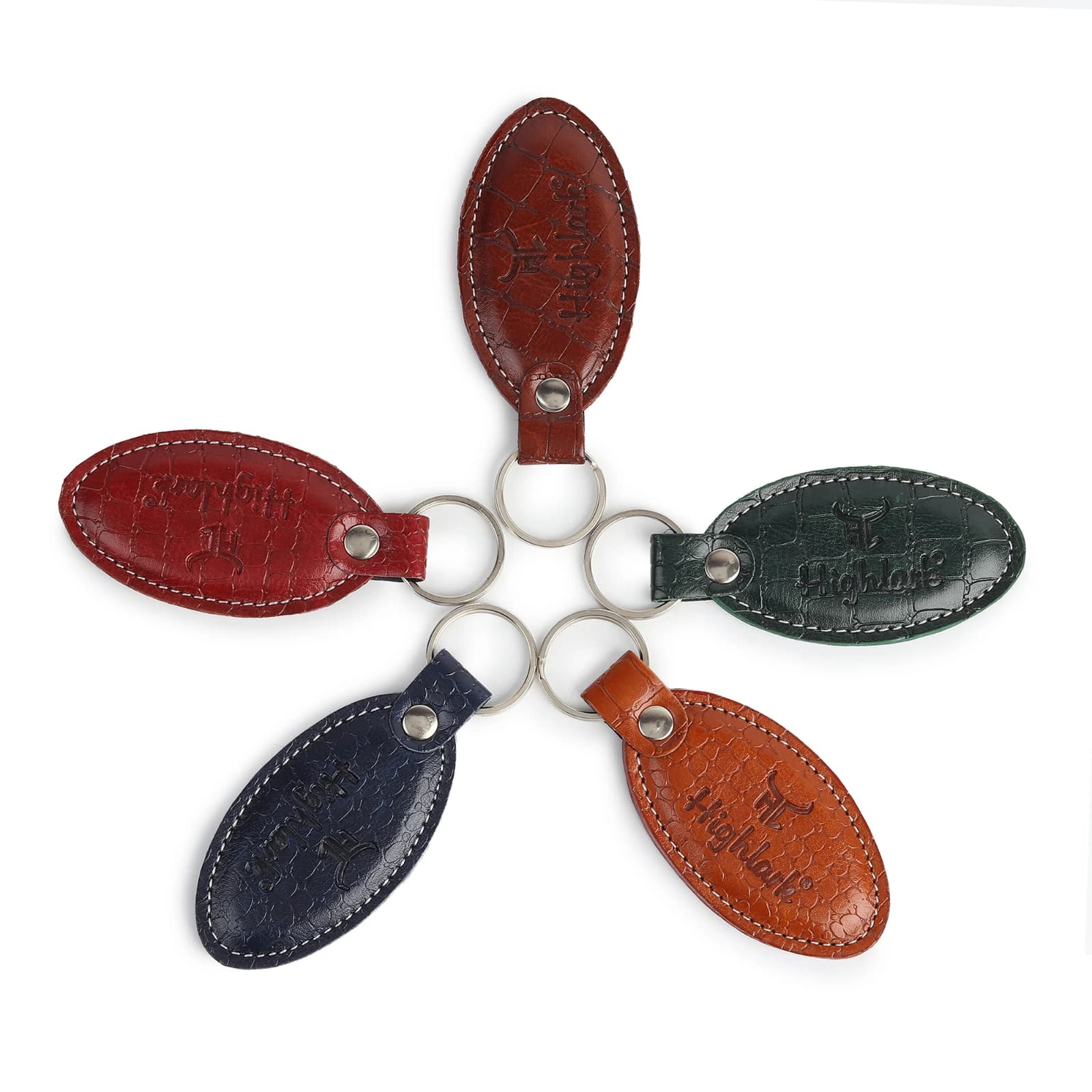 Highlark Oval Croc-Embossed Leather Keychain & Key Ring – Cognac Chestnut Brown 5