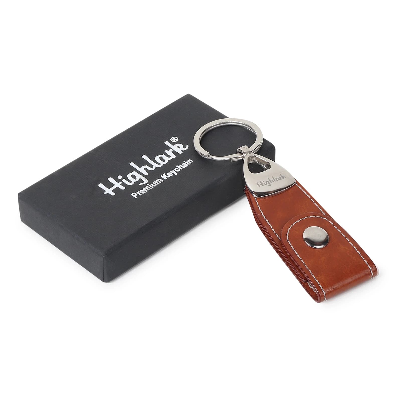 Highlark Premium Leather Key Fob & Heavy-Duty Key Ring with Gift Box – Warm Amber Tan 1