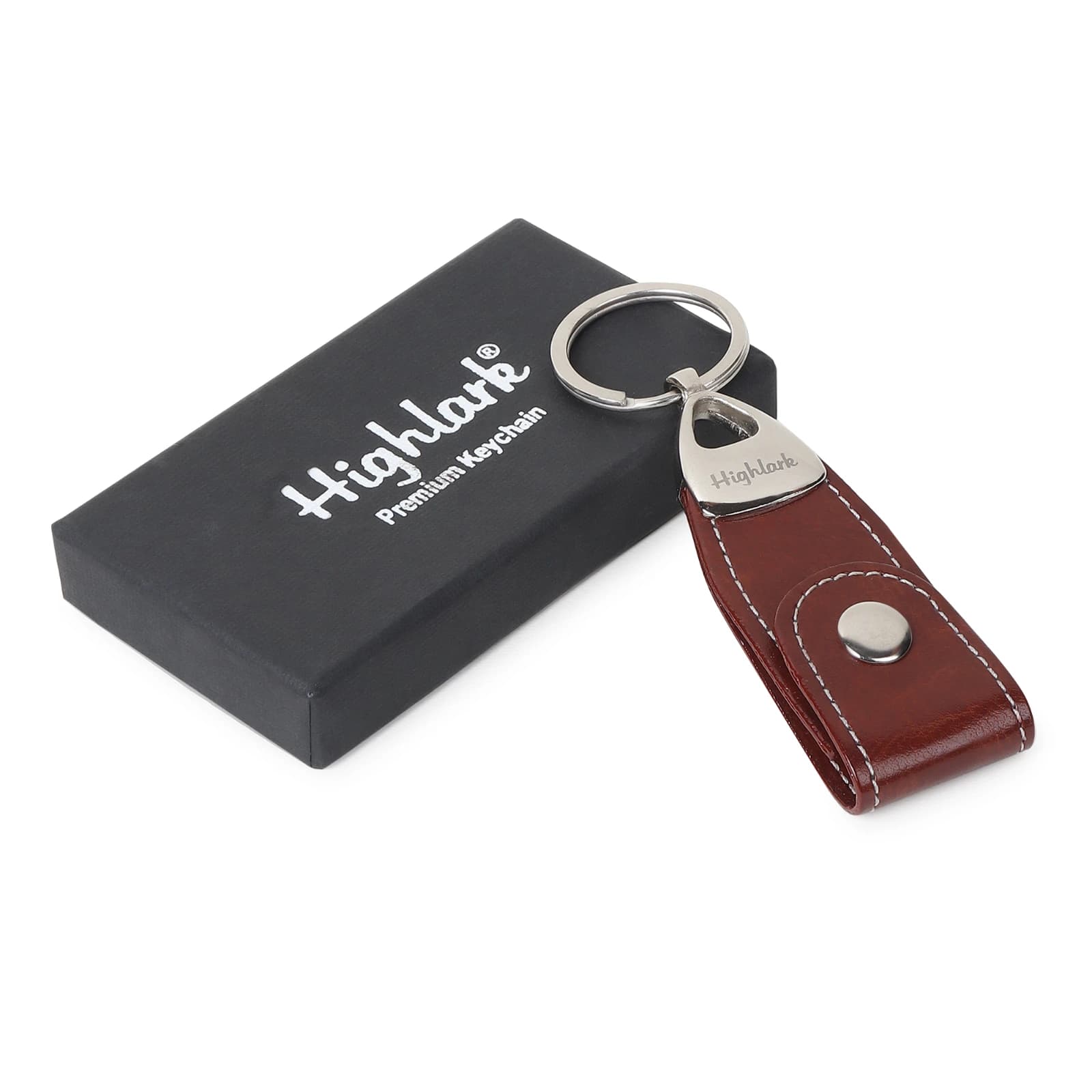 Highlark Premium Leather Key Fob & Heavy-Duty Key Ring with Gift Box – Rich Coffee Dark Brown 1