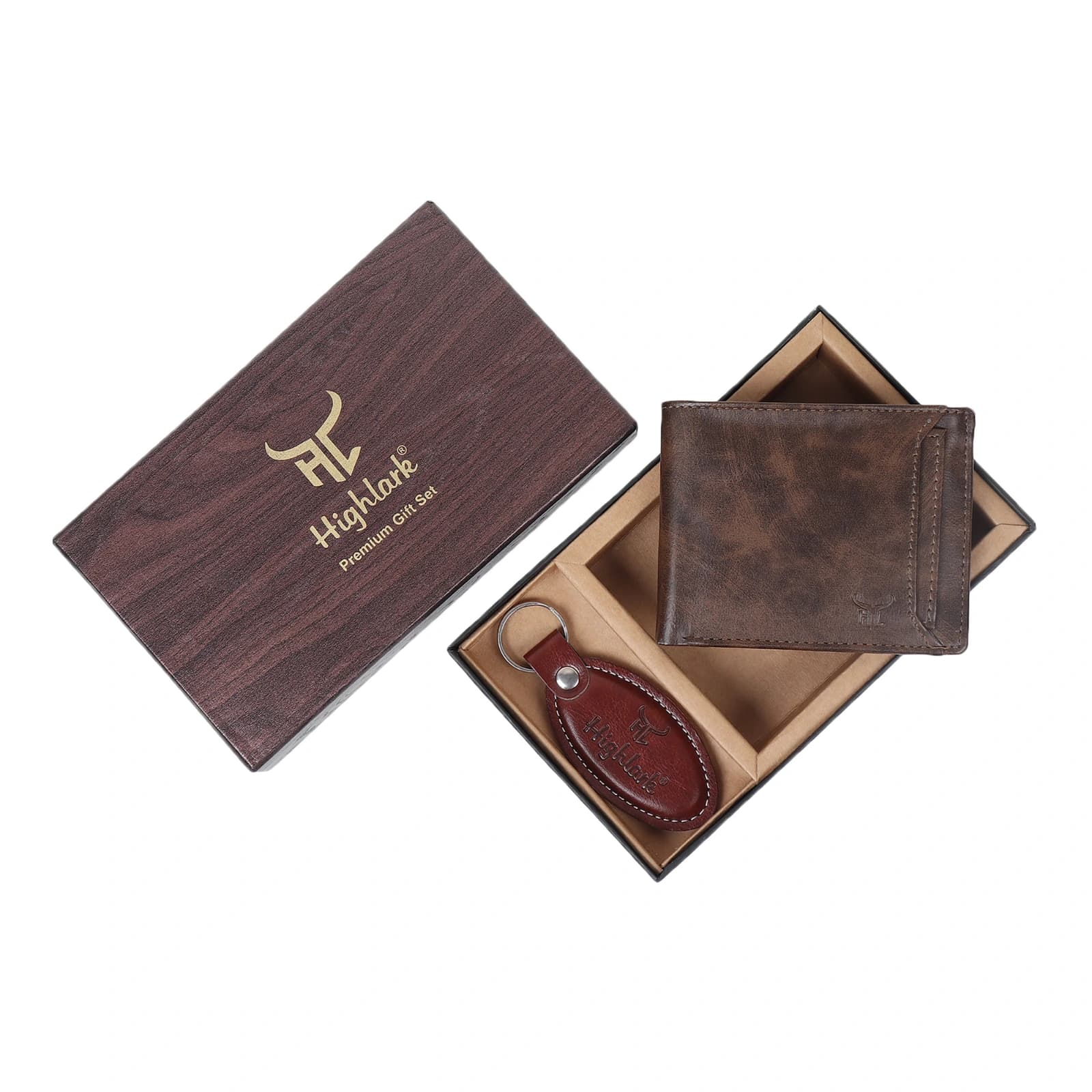 Highlark Men's Leather Bifold Wallet & Oval Keychain Combo Gift Set – Vintage Coffee Brown 3