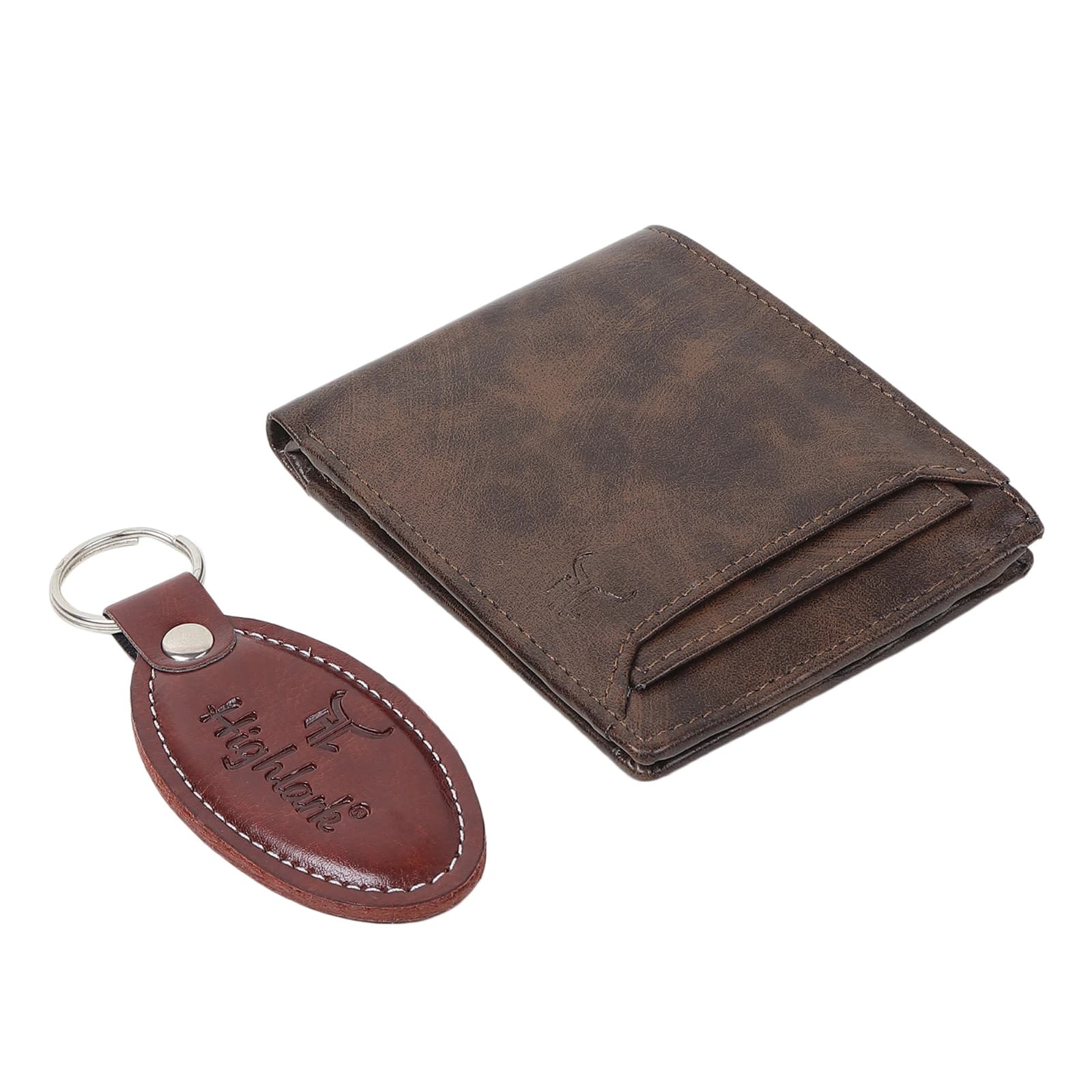 Highlark Men's Leather Bifold Wallet & Oval Keychain Combo Gift Set – Vintage Coffee Brown 1