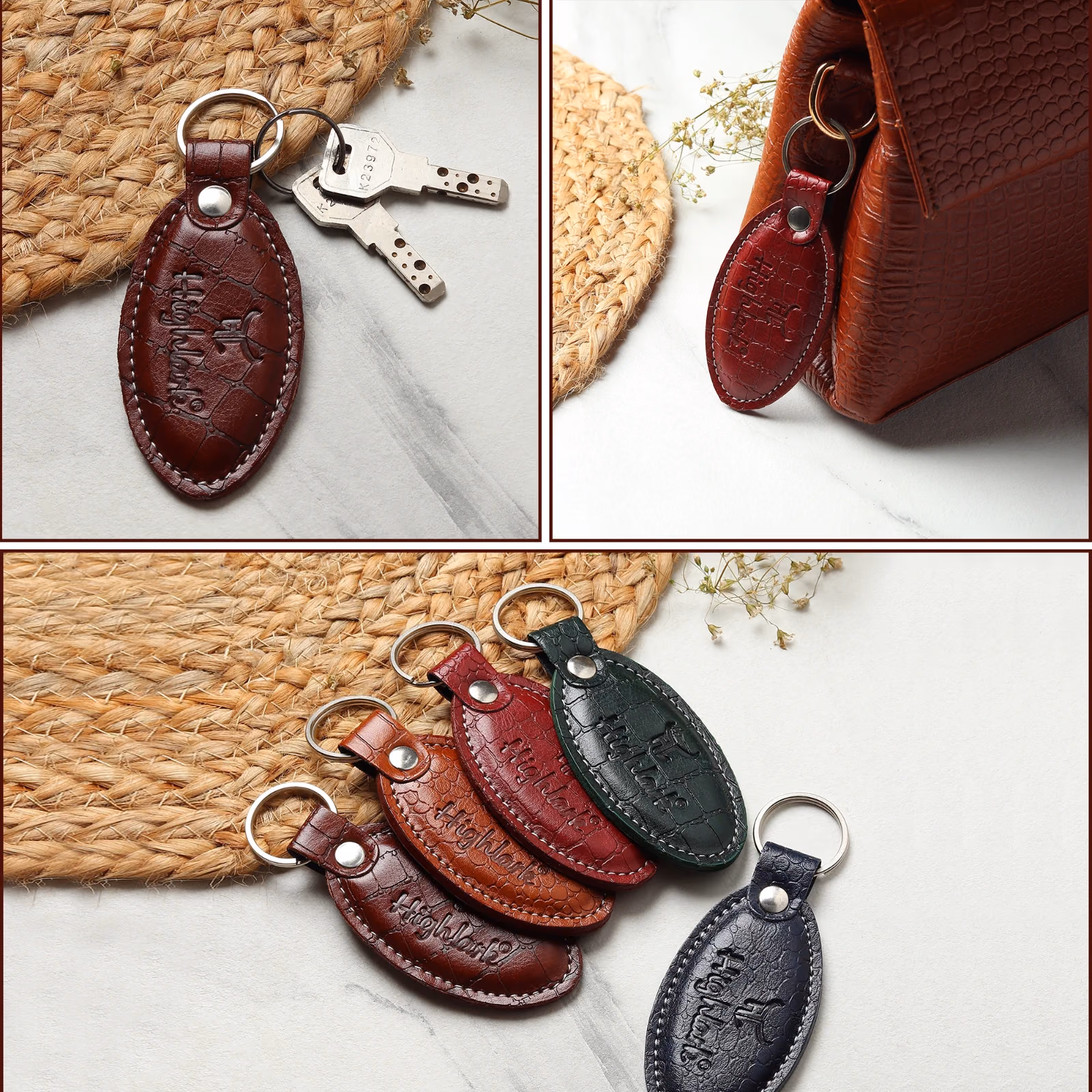Highlark Oval Textured Leather Keychain Collection – Premium Key Ring Holder (Multi-Color Options) 4