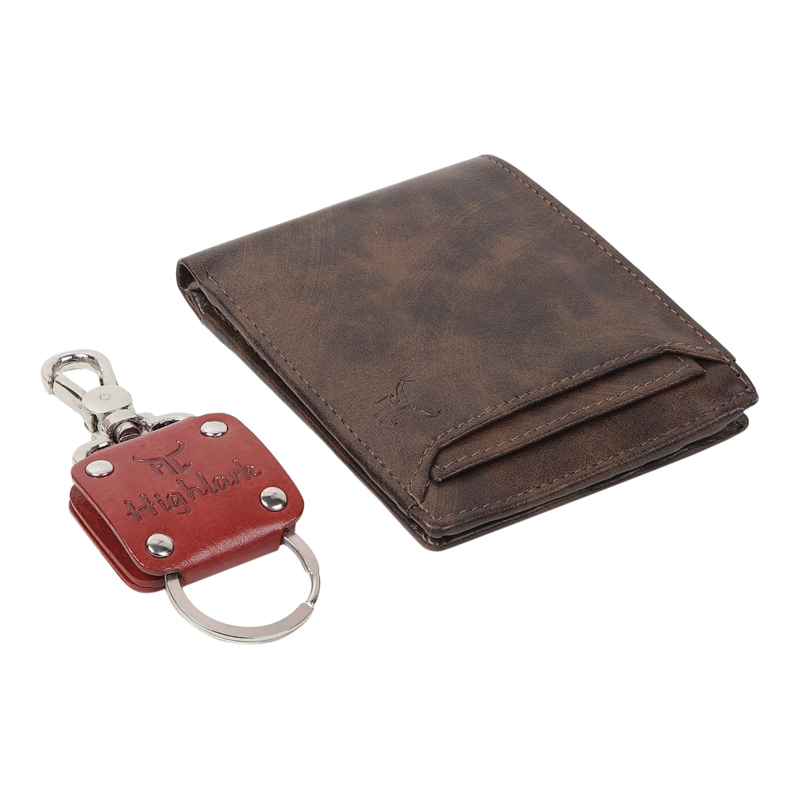 Highlark Men's Vintage Leather Bifold Wallet & Swivel Clasp Keychain Combo Gift Set – Coffee Brown 2