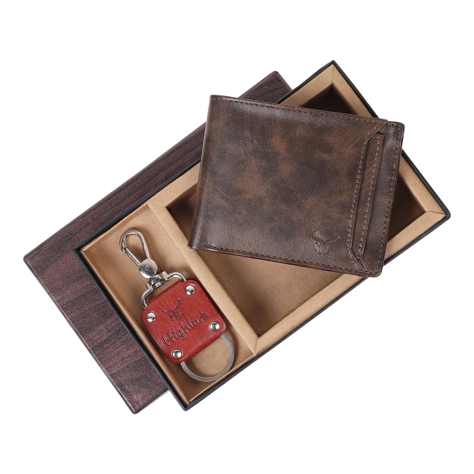 Highlark Men's Vintage Leather Bifold Wallet & Swivel Clasp Keychain Combo Gift Set – Coffee Brown 3