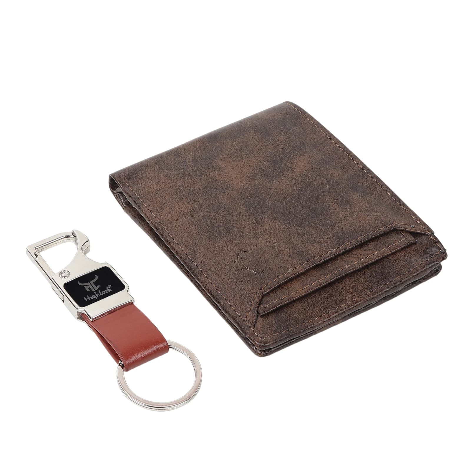 Highlark Men's Leather Bifold Wallet & Multi-Tool Keychain Set – Vintage Coffee Brown & Cognac 2