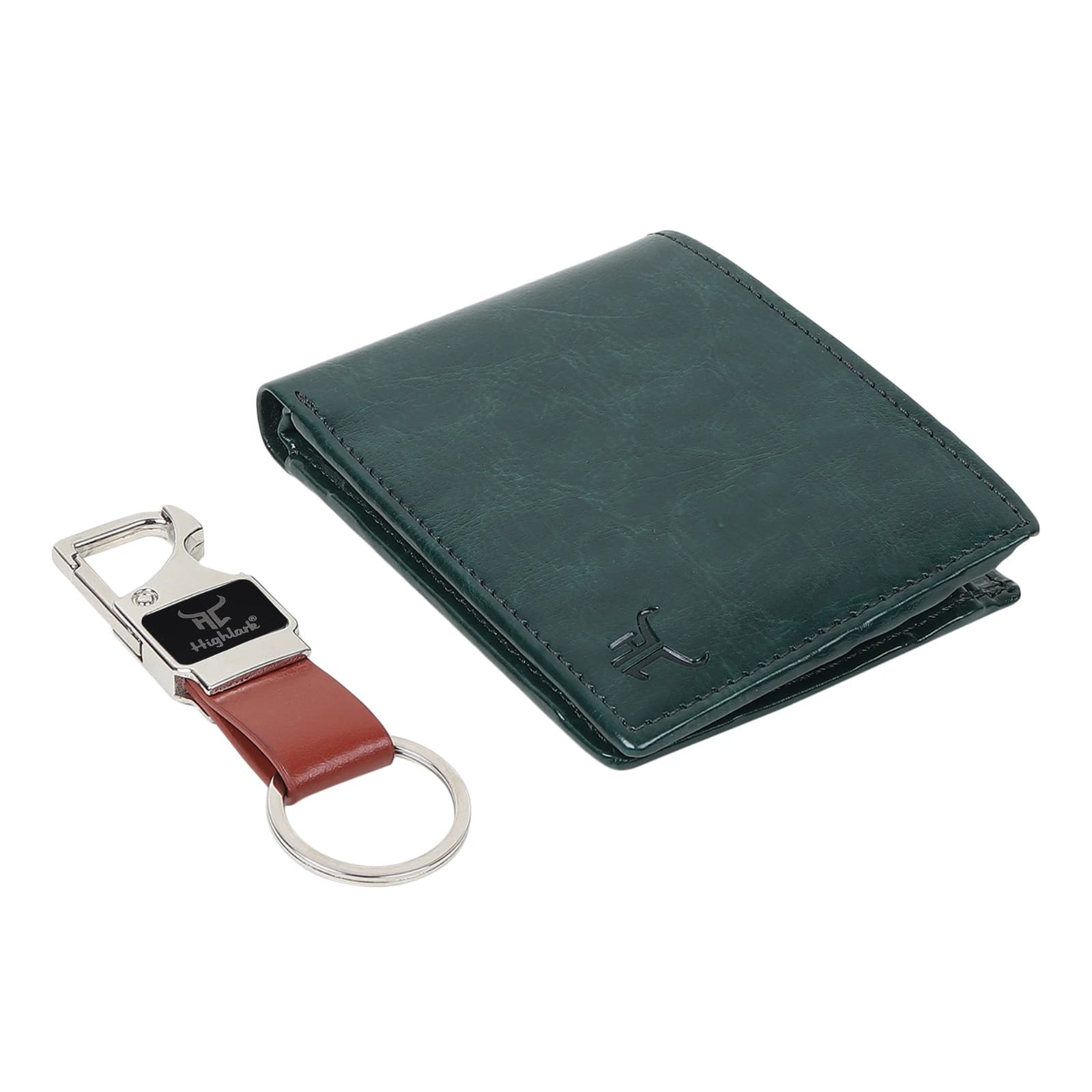 Highlark Men's Leather Bifold Wallet & Multi-Tool Keychain Gift Set – Emerald Forest Green & Cognac 2
