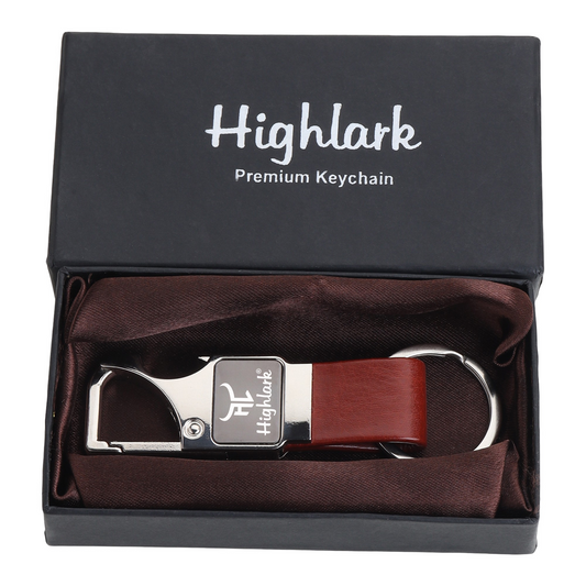 Highlark Premium Keychain for Men & Women | Stylish Metal Key Ring with Leather-Finish Strap | Gift Box