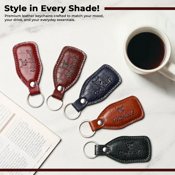 Highlark Leather Keychain for Men & Women | Premium Stitched Leather Key Holder with Metal Ring | Durable Key Fob for Car, Bike, Home & Office Use | Multi Color