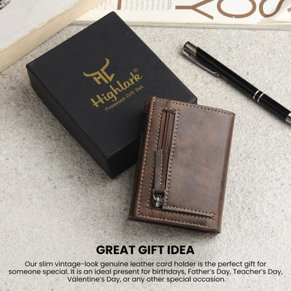 Highlark Brown Elite Pro SlideX RFID Protected Wallet Card Holder for Men