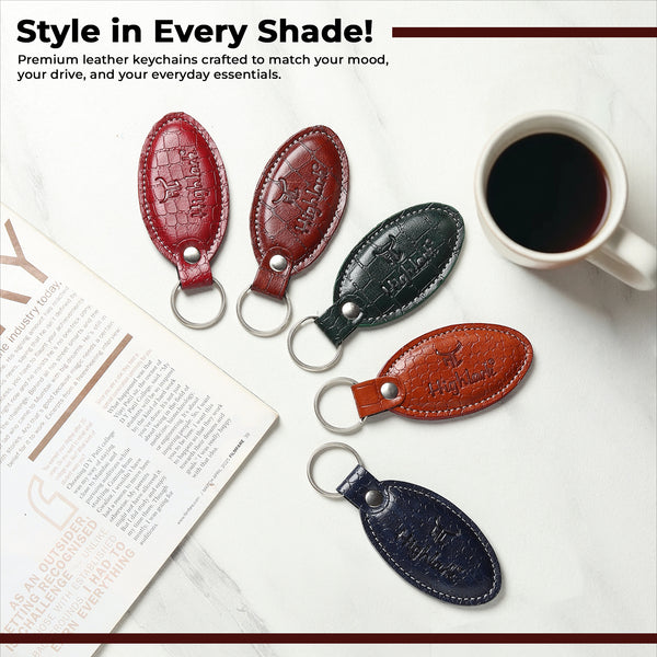 Highlark Leather Keychain for Men & Women | Premium Stitched Leather Key Holder with Metal Ring | Durable Key Fob for Car, Bike, Home & Office Use | Multi Color