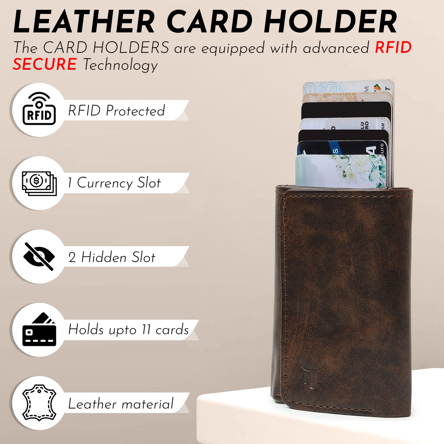 Highlark Pop up Card Holder Wallet for Men & Women | Leather Trifold with Quick Access Card Slide | RFID Blocking | Cash Compartment | Slim Compact Design | Brown