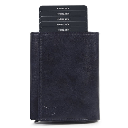 Highlark Blue RFID Pop-Up Leather Wallet Card Holder for Men