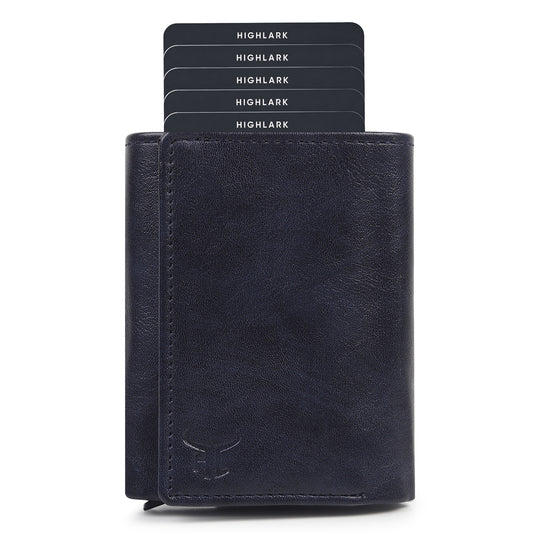 Highlark Blue RFID Pop-Up Leather Wallet Card Holder for Men