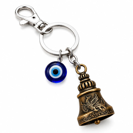 Highlark Evil Eye Keychain for Men & Women, Decorative Bell Key Ring with Blue Evil Eye Charm, Stylish Keychain for Car, Bike & Home Keys, Gift Accessory, Pack of 1