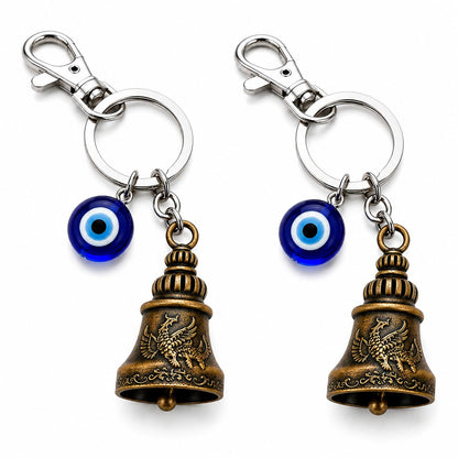Evil Eye Keychain for Men & Women, Decorative Bell Key Ring with Blue Evil Eye Charm, Stylish Keychain for Car, Bike & Home Keys, Gift Accessory, Pack of 2