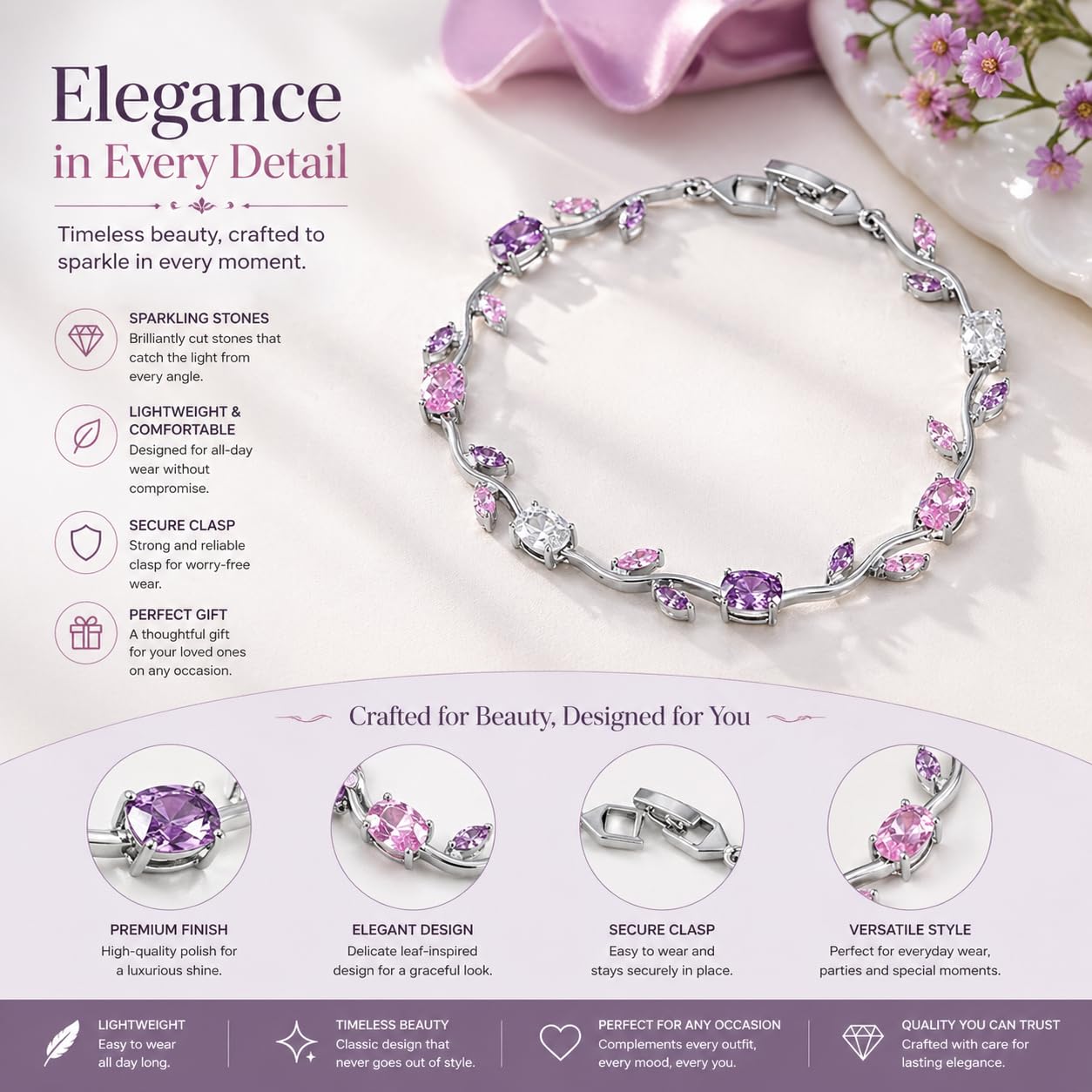 Bracelet for Women | Premium Floral Bracelet | Lightweight & Skin-Friendly | Elegant Jewelry Gift for Women & Girls